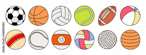 Fotografie, Obraz Sports ball sketch set