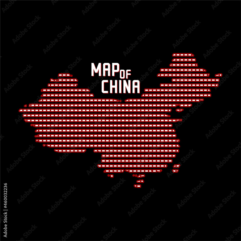 China map in dotted line vector art, black background
