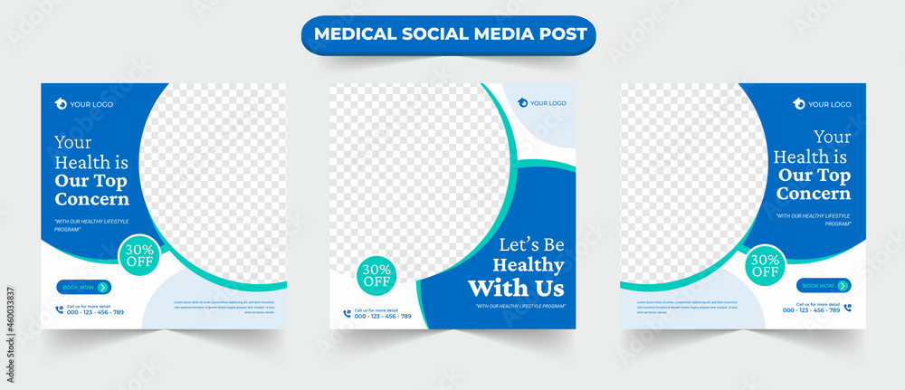 Set of medical healthcare service social media post feed for hospital doctor clinic and dentist health business marketing ads banner template - obrazy, fototapety, plakaty 
