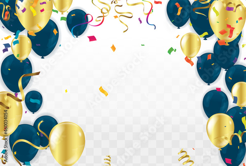 Festive card with flying balloons on a bright background, vector party, celebration for anniversary border