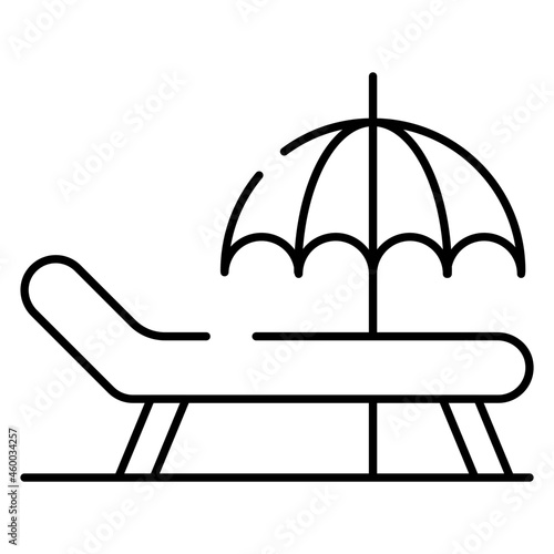 Relaxing chair with umbrella denoting concept of deck chair