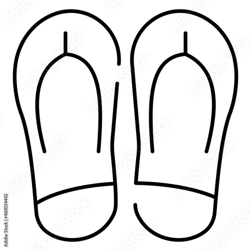 A pair of beach slippers icon, linear design of flip flop