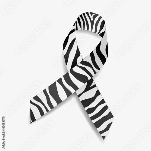 Zebra ribbon awareness Carcinoid Cancer, Ehlers-Danlos Syndrome, Rare Diseases and Disorders. Isolated on white background. Vector illustration. photo