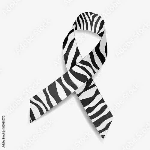 Zebra ribbon awareness Carcinoid Cancer, Ehlers-Danlos Syndrome, Rare Diseases and Disorders. Isolated on white background. Vector illustration.