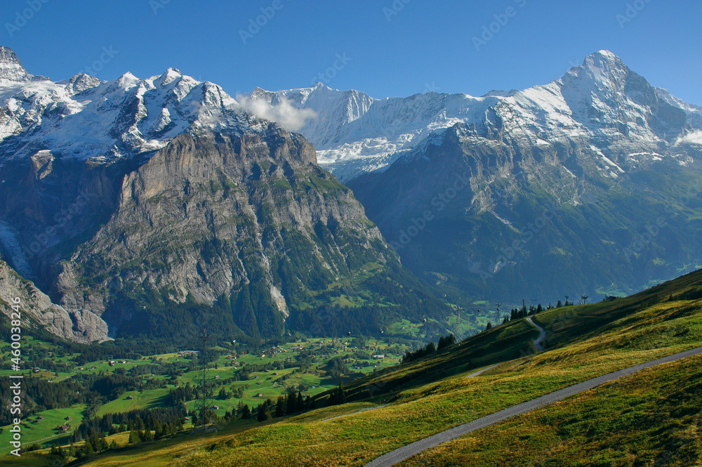 フィルストからのアイガーとクラン・フィシェルオルヌの美しい眺め（スイス）