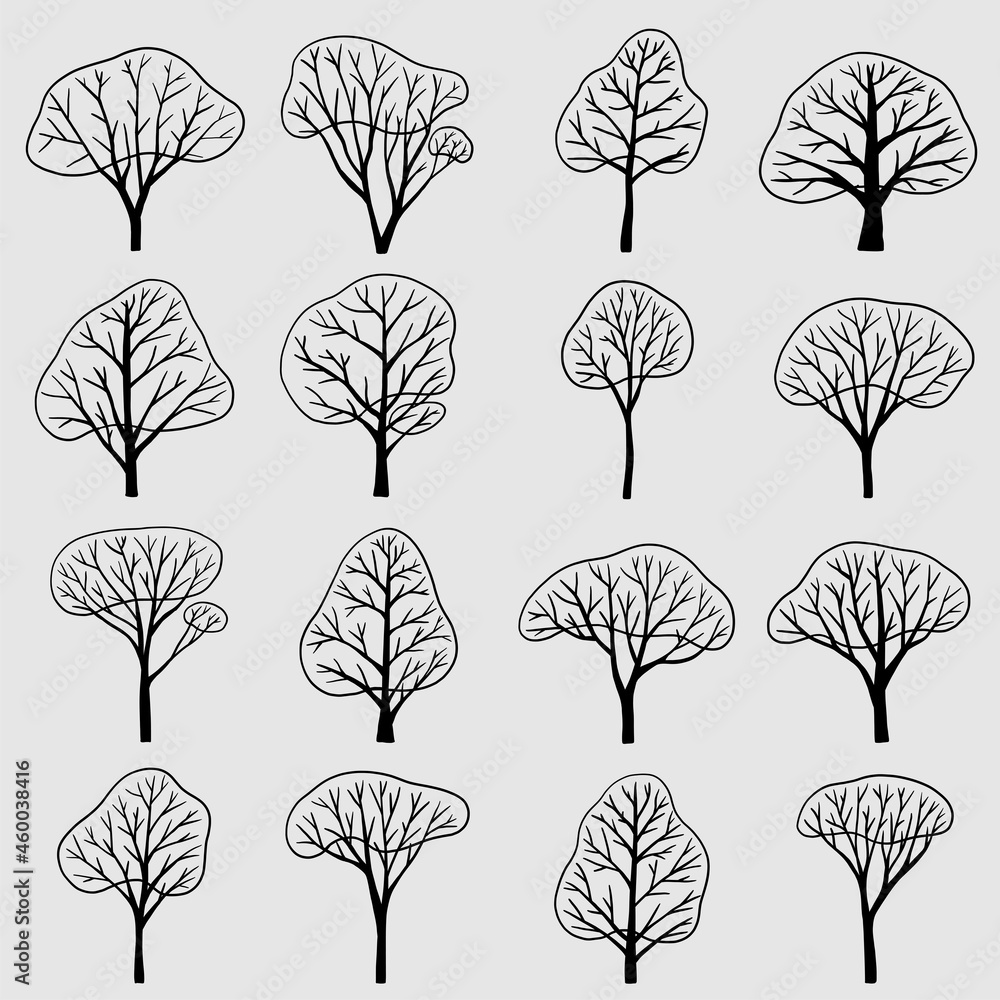 Simplicity tree freehand drawing flat design collection.