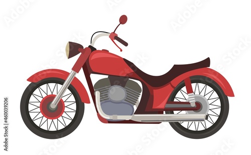 Chopper Bike cartoon. The illustration is isolated on a white background. Side view. Cool motorcycle. Vector
