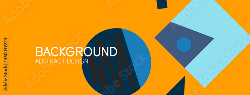 Abstract background. Blocks, lines, triangles, circles composition. Techno or business concept for wallpaper, banner, background, landing page