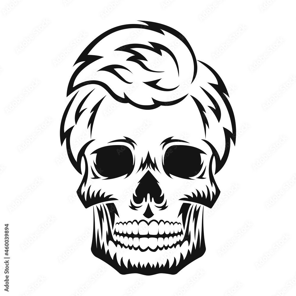 Fototapeta premium Human skull. Black silhouette. Design element. Hand drawn sketch. Vintage style. Vector illustration isolated on white background.
