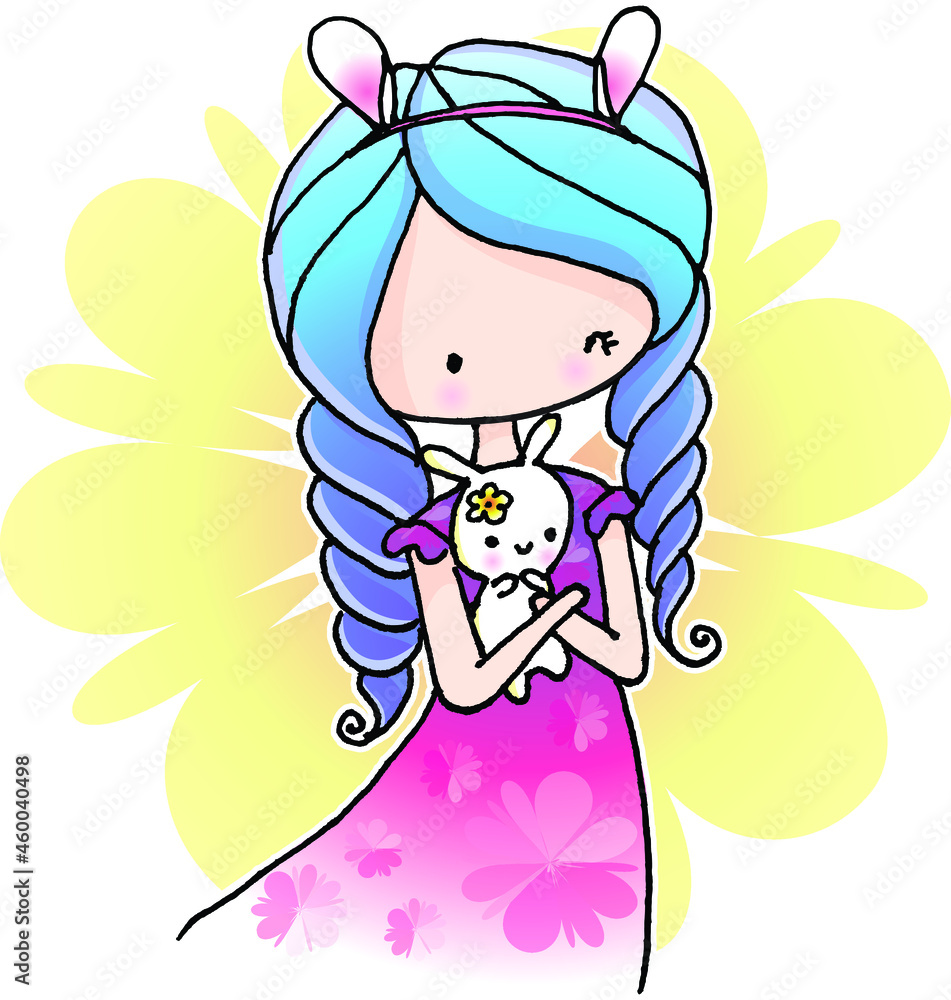 vector cartoon girl with toy rabbit vector cartoon girl with toy rabbit