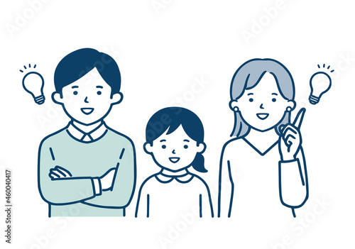 3人家族のイラスト・思いつくポーズ