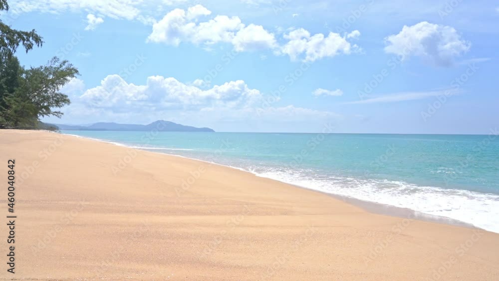 Foamy Waves Rolling Towards Empty Island White Sand Beach and Emerald Tranquil Sea Tides, Cloudy Sky, Vacation Template, Copy Space Minimalistic Foamy Waves Rolling Towards Empty Island White Sand Beach and Emerald Tranquil Sea Tides, Cloudy Sky, Vacation Template, Copy Space Minimalistic