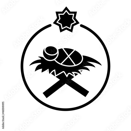 Christmas nativity scene. Silhouette icon. Holiday sign. Family time. Holy personages. Vector illustration. Stock image. 