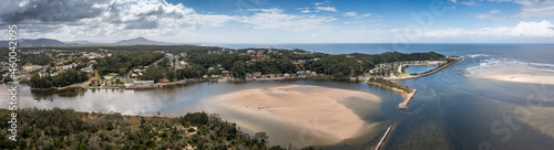 Aerial panoramic view of Nambucca Heads, a popular tourist detination in New South Wales, Australia