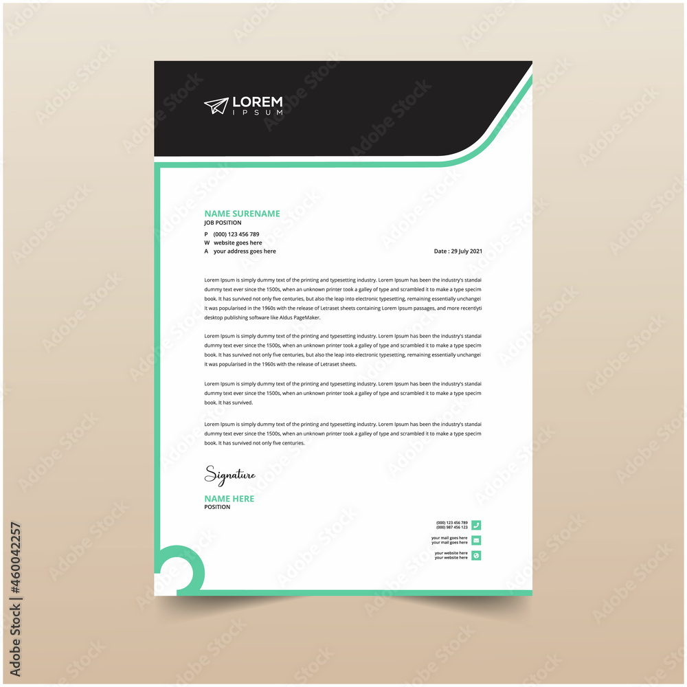 Creative Minimal Clean Business Letterhead Design Vector Template In A4 Page Creative Minimal Clean Business Letterhead Design Vector Template In A4 Page