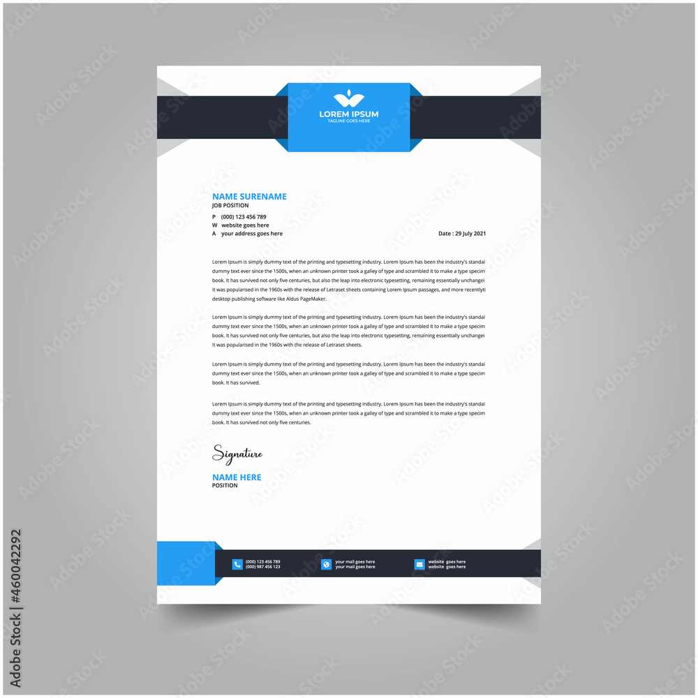 Creative Minimal Clean Business Letterhead Design Vector Template In A4 Page Creative Minimal Clean Business Letterhead Design Vector Template In A4 Page