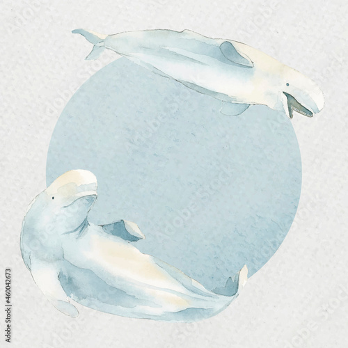 Fotografie, Tablou Watercolor painted beluga whale in watercolor banner vector