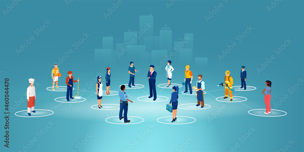 Vector of a network of people of different occupations and jobs
