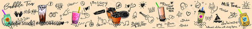Bubble milk tea, Different sorts of Boba. Yummy drinks. Ads with delicious tapioca. Restaurant cafe menu, template design. Food flyer. Chalk board, retro menu restaurant poster.