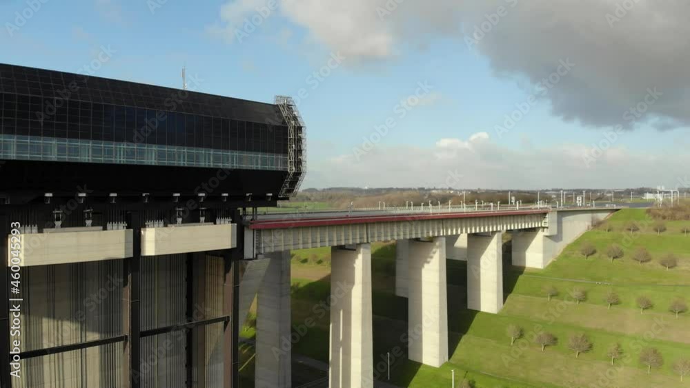 Aerial view of the Stepy-Thieu boat lift. Boat elevator in Belgium. Aerial view of the Stepy-Thieu boat lift. Boat elevator in Belgium.