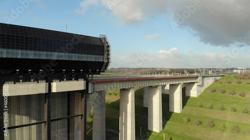 Aerial view of the Stepy-Thieu boat lift. Boat elevator in Belgium. photo