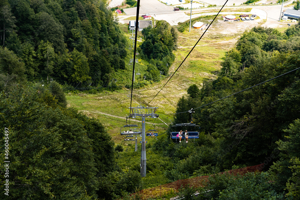 Chairlift in ski mountain resort at summer time