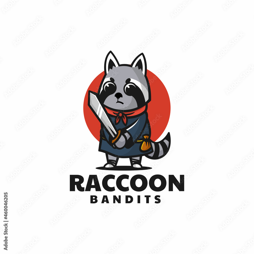 Vector Logo Illustration Raccoon Bandit Mascot Cartoon Style.