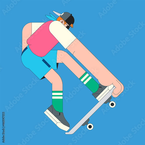 Young skateboarder character on blue background vector