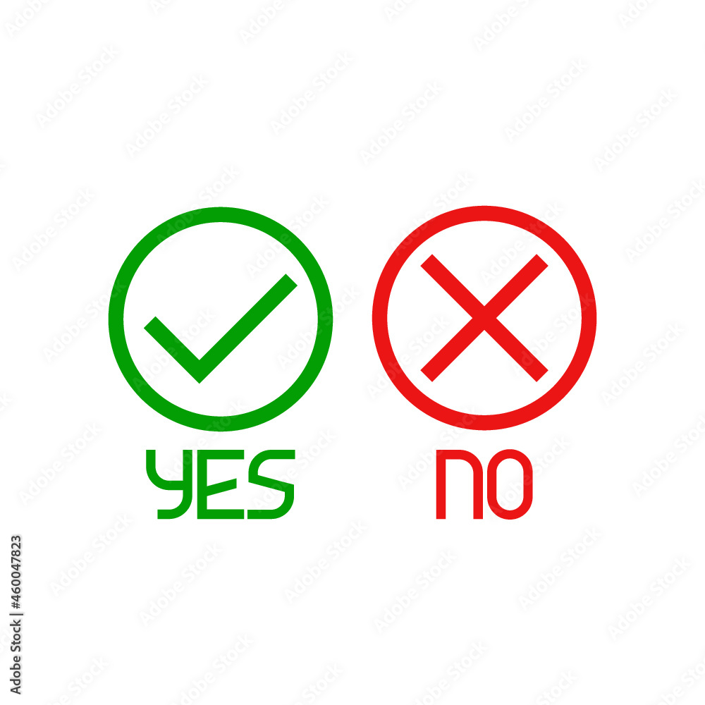 Tick and cross signs. YES and NO button isolated on white background Tick and cross signs. YES and NO button isolated on white background