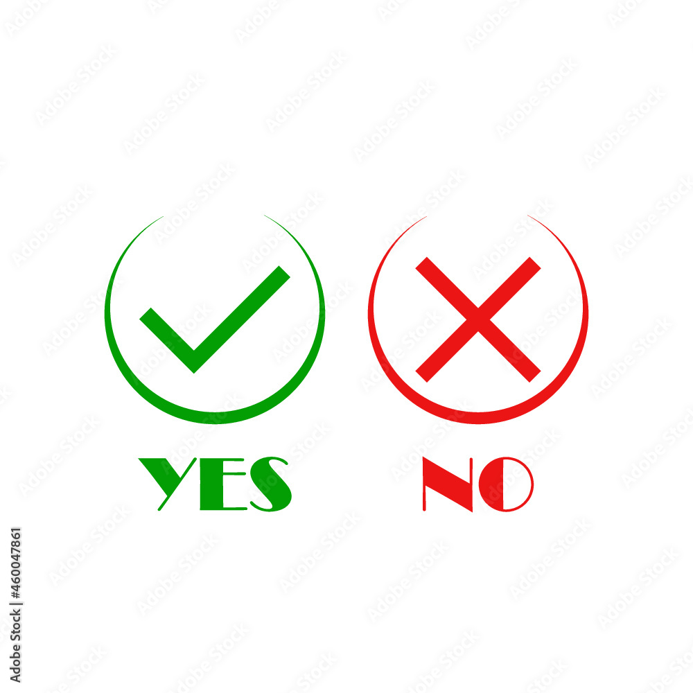 Tick and cross signs. YES and NO button isolated on white background Tick and cross signs. YES and NO button isolated on white background
