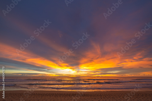 the colorful clouds are changing color in sky at sunset above the sea..Gradient color. Sky texture  abstract nature background..Sunset with strong color clouds at Karon beach Phuket.