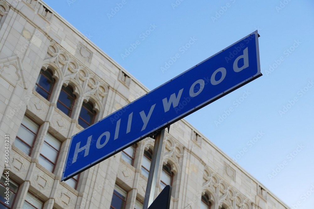 Fototapeta premium Hollywood sign on street, famous district in Los Angeles, California, United States