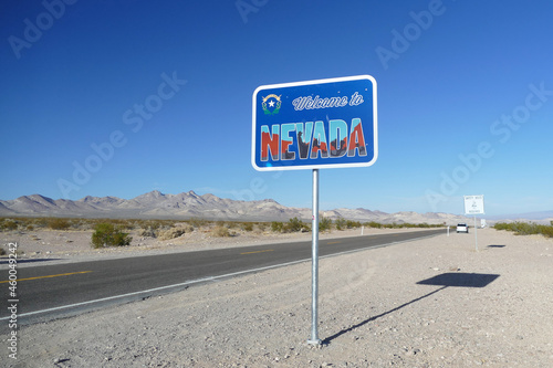 Welcome to Nevada road sign at borders with California, United States