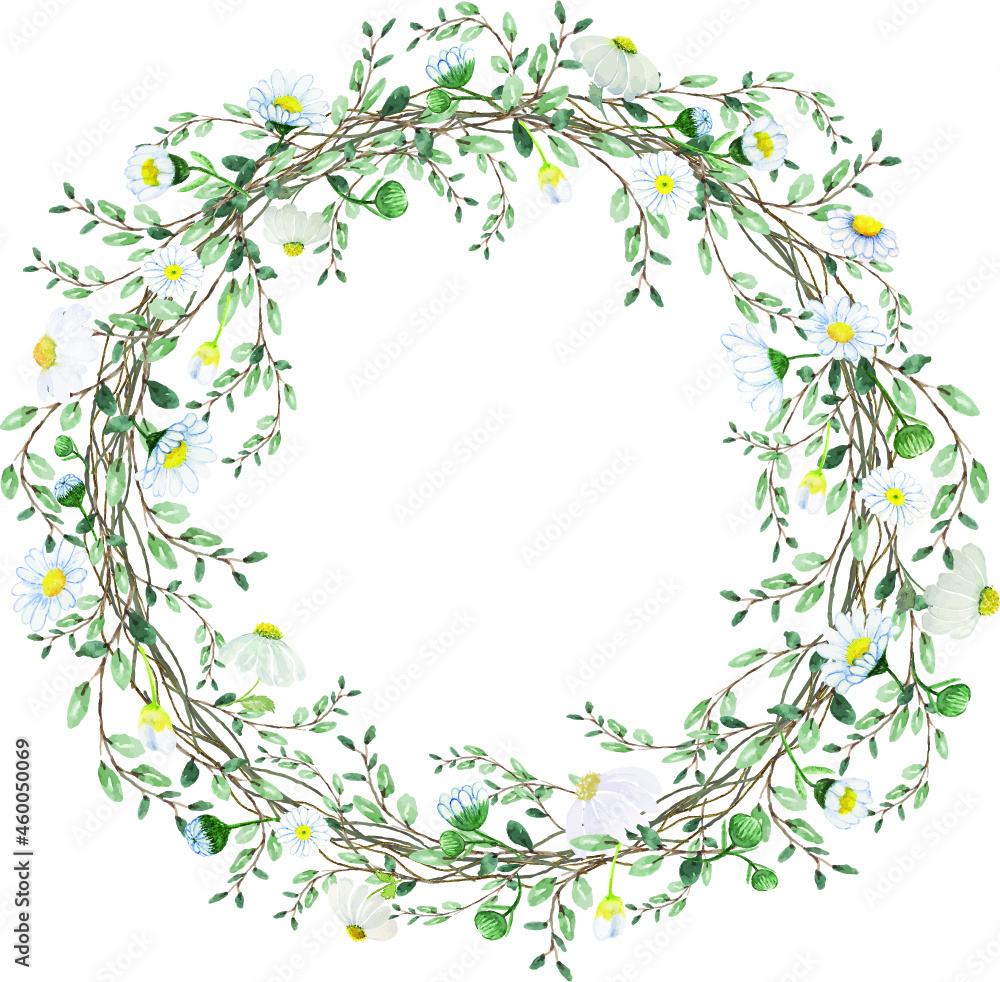 Beautiful vintage watercolor circle flower wreath for happy event decoration - vector illustration artwork