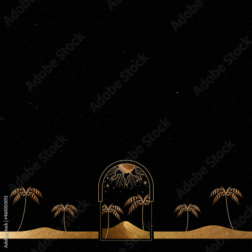 Mystical golden frame on black background badge vector
