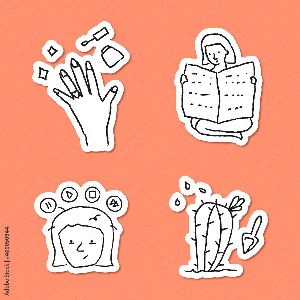 Activities at home doodle style sticker vector set Activities at home doodle style sticker vector set