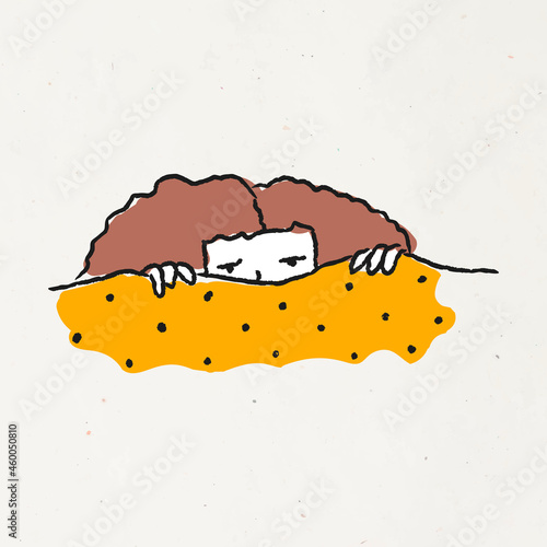 Woman lying on the bed doodle sticker vector