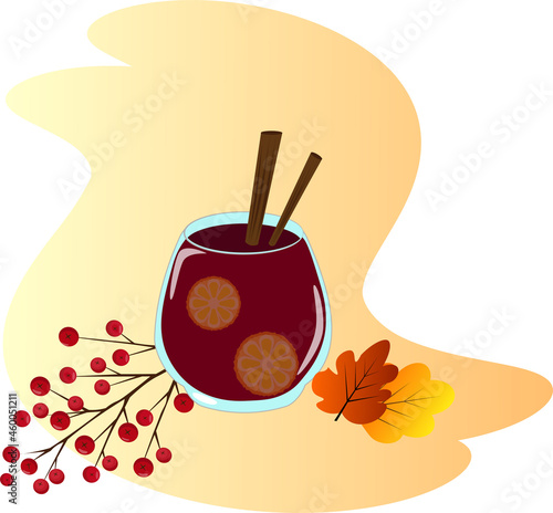 Mulled wine with lemon autumn mood spiced wine vector illustration