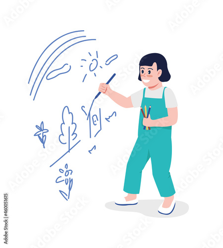 Misbehaving toddler semi flat color vector character. Standing figure. Full body person on white. Family member isolated modern cartoon style illustration for graphic design and animation