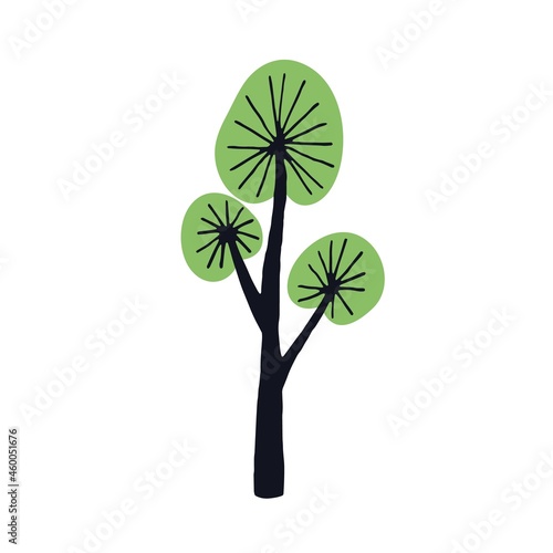 Doodle simple tree with primitive trunk, branches and crown. Abstract naive k...