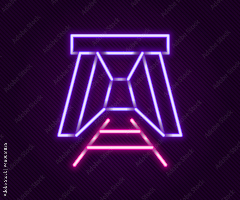 Glowing neon line Mine entrance icon isolated on black background. Colorful outline concept. Vector