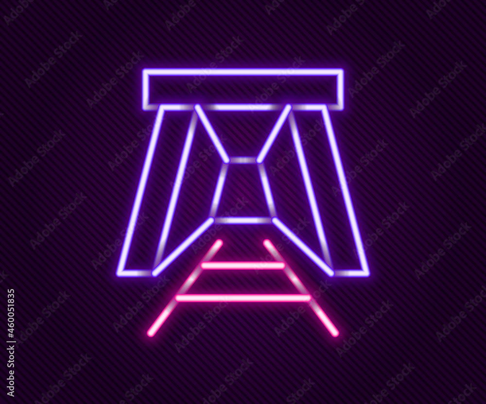 Glowing neon line Mine entrance icon isolated on black background. Colorful outline concept. Vector Glowing neon line Mine entrance icon isolated on black background. Colorful outline concept. Vector