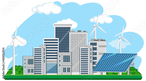 Green energy generated by wind turbine and solar panel