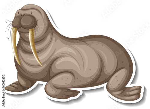A sticker template of walrus cartoon character