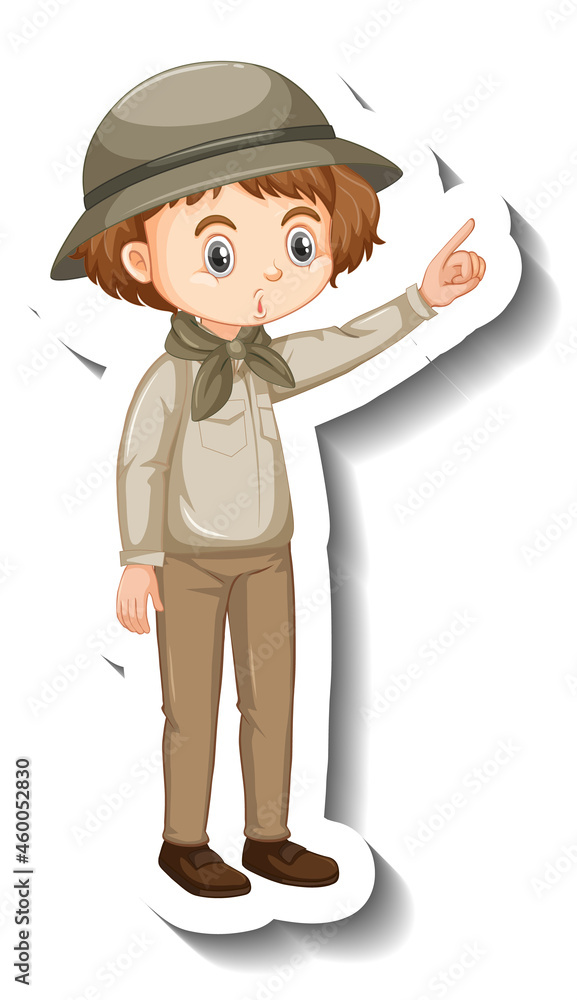 Girl wearing safari outfit cartoon character sticker Girl wearing safari outfit cartoon character sticker