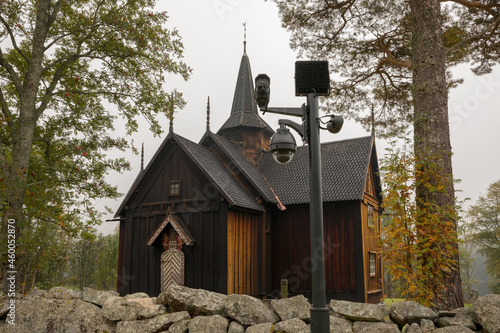 Nore Stave Church with surveillance camera in front. Nore, Norway photo