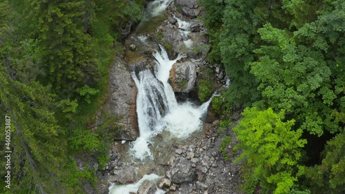 Aerial view of Kuhflucht waterfalls in forest, Upper Bavaria, Germany photo