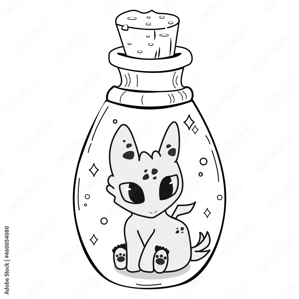 Hand drawn cartoon character in glass bottle. Vector illustration. Hand drawn cartoon character in glass bottle. Vector illustration.