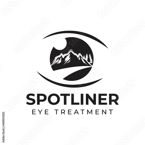 spotliner eye treatment logo, abstract eye vector  with aurora scene in mountains 
