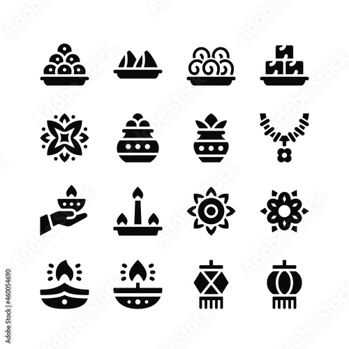Simple Set of Diwali Related Vector Glyph Icons. Contains Icons as Laddu, Samosa, Jalebi and more.